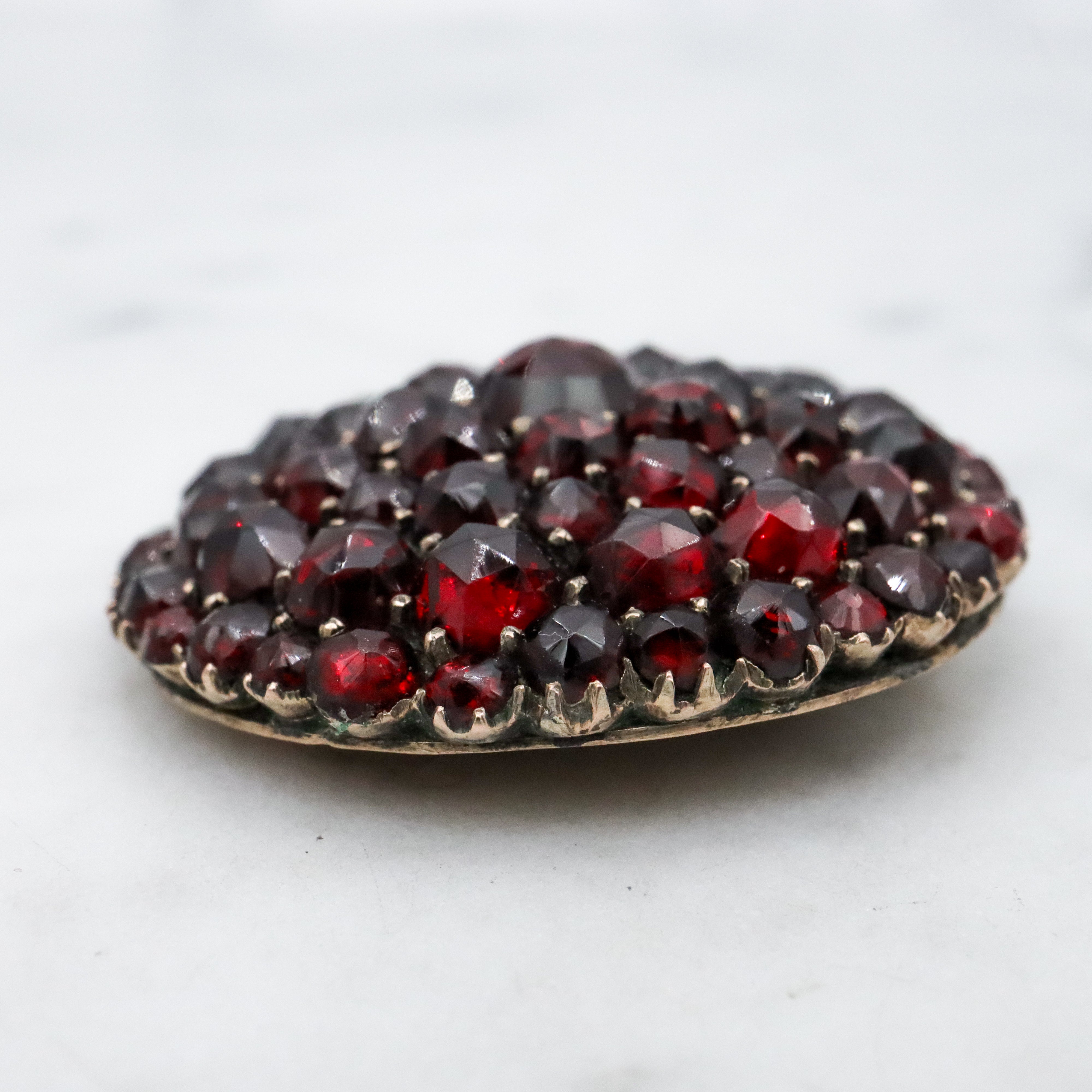 Antique Victorian gilt silver Bohemian garnet domed circle pendant